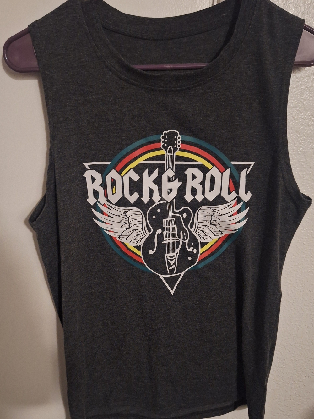 Womens Rock & Roll Graphic Tank Top - Dark Gray
